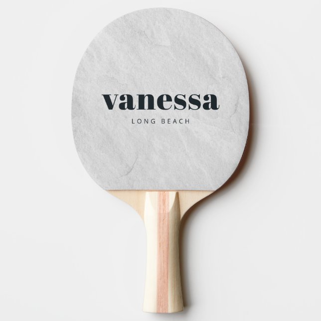 Vit marmorstens minimal moderna klassiska namn pingisracket (Baksidan)