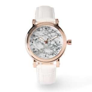 Vit marmorstensklocka armbandsur