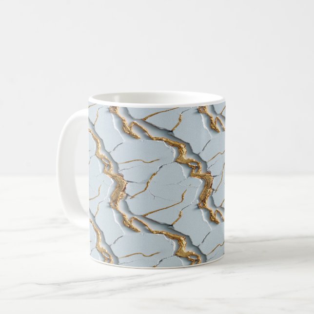 Vit marmorstruktur med sprickiga guldådror kaffemugg (Framsida vänster)