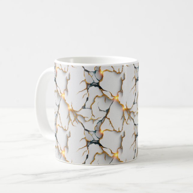 Vit marmortextur med glödande gyllene ådror kaffemugg (Framsida vänster)