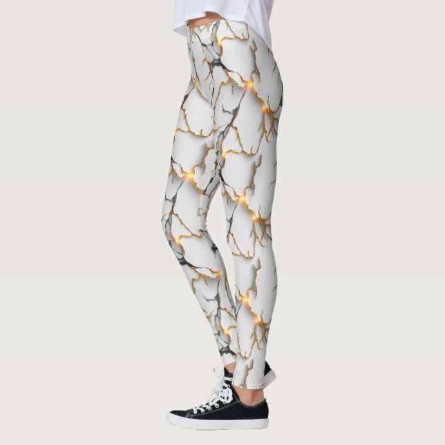 Vit marmortextur med lysande gyllene ådror leggings (Vänster)