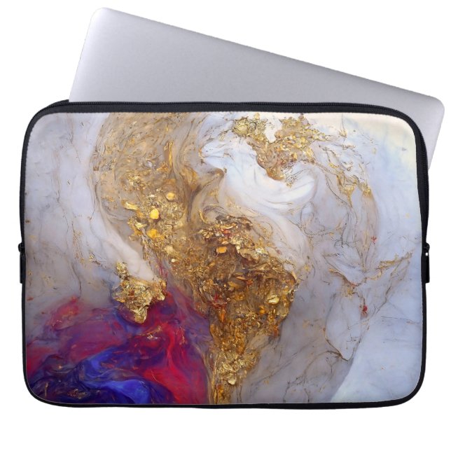 Vit marmorvirvel med flytande guld laptop fodral (Framsidan)