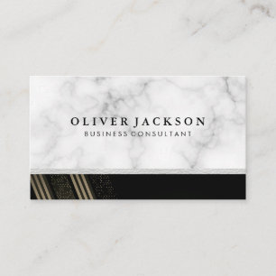 Vit marmorvit läder Guld Sequin Stripe Visitkort