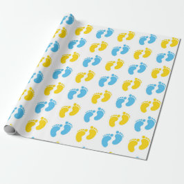 VIT MED BLÅ OCH GUL BABYFÖTTER PRESENTPAPPER
