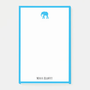 Vit med Bright Himlar Blue Elephant & Gräns + Namn Post-it Block