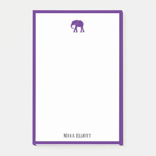 Vit med Bright Lila Elephant & Gräns + Namn Post-it Block