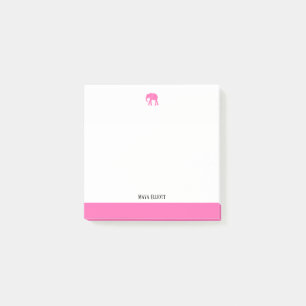 Vit med Bright Rosa Elephant & Gräns + Namn Post-it Block