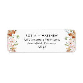 Vit med Earthy Blooms Bröllop Returadress La Returadress Etikett