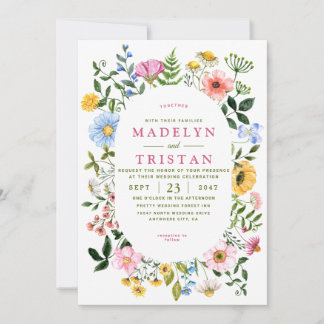Vit med Grönt Blommigt Minimalistisk bild Bröllop Inbjudningar