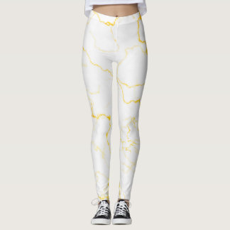 Vit med guld-folie marmor mönster leggings