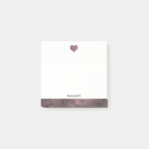 Vit med Guld Marble Heart & Gräns + Namn Post-it Block