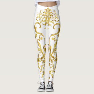Vit med guld- specificera för damast som är leggings