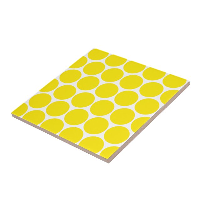 Vit med Gult Polka dots Mönster Trivet Kakelplatta (Sidan)