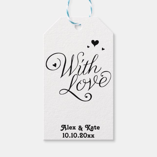 Vit med Kärlek Cute Modern Calligraphy Bröllop Presentetikett (Framsidan)