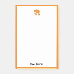Vit med ljus Orange Elephant & Gräns + Namn Post-it Block