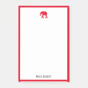 Vit med ljusröd elefant och kant + namn post-it block