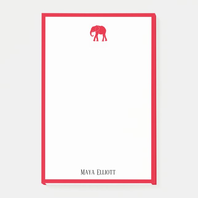 Vit med ljusröd elefant och kant + namn post-it block (Framsida)