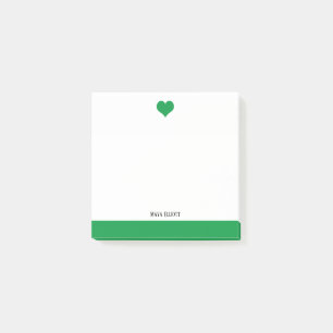 Vit med ljust Grönt Heart & Gräns + Namn Post-it Block