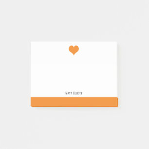 Vit med ljust Orange Heart & Gräns & Namn Post-it Block