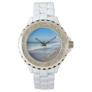 Vit med rinestonaccinerade ansikte-kvinnor E Watch Armbandsur