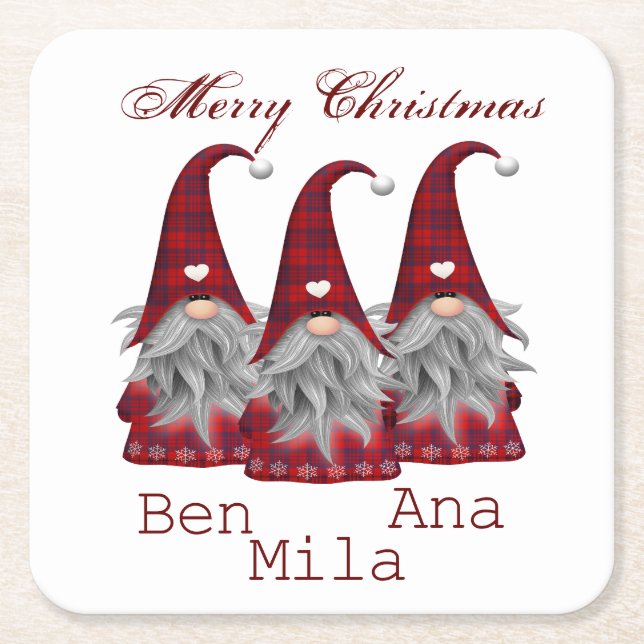 Vit med röd gnom underlägg papper kvadrat (Framsidan)