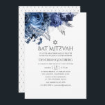 Vit med Silver Foil Blommigt Bat mitzvah Inbjudningar<br><div class="desc">Bat mitzvah inbjudan till marinblommor med accenter från silver.</div>