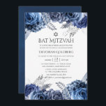 Vit med Silver Foil Blommigt Bat mitzvah Inbjudningar<br><div class="desc">Bat mitzvah inbjudan till marinblommor med accenter från silver.</div>