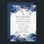 Vit med Silver Foil Blommigt Bat mitzvah Inbjudningar<br><div class="desc">Bat mitzvah inbjudan till marinblommor med accenter från silver.</div>