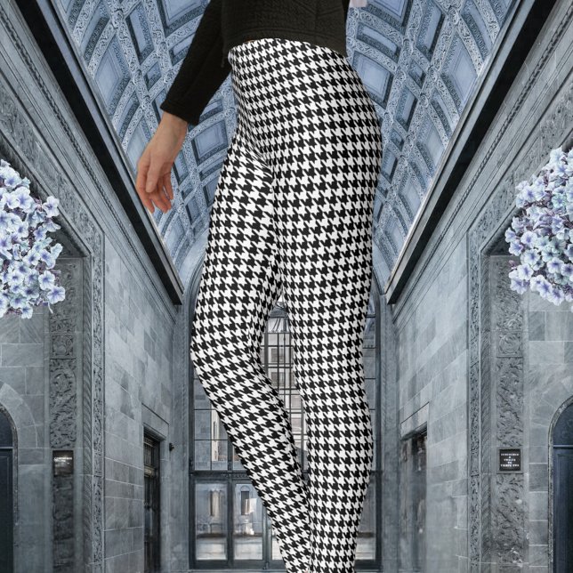 Vit med svart Houndstooth Mönster Leggings (Skapare uppladdad)