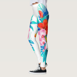 Vit med Tropical Flowers Leggings