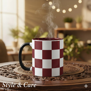 Vit med vinröd fyrkantig mönster 11 oz Combo Mugg