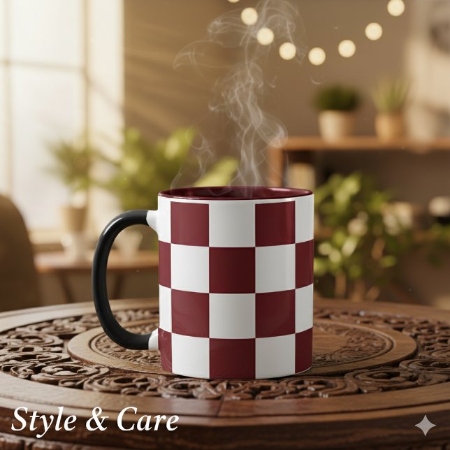 Vit med vinröd fyrkantig mönster 11 oz Combo Mugg (White with Maroon Square Pattern 11 oz Combo Mug)