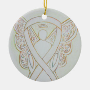 Vit medvetenhet Ribbon Angel Anpassningsbar Art Or Julgransprydnad Keramik