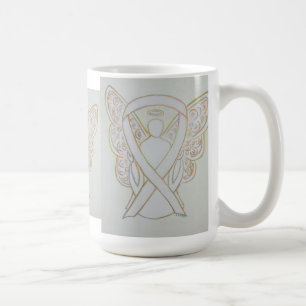 Vit medvetenhet Ribbon Angel Art Mugg