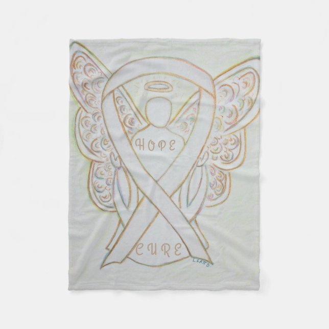 Vit medvetenhet Ribbon Angel Hope Cure Blanket Fleecefilt (Framsidan)