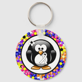 Vit medvetenhet Ribbon Penguin Nyckelring