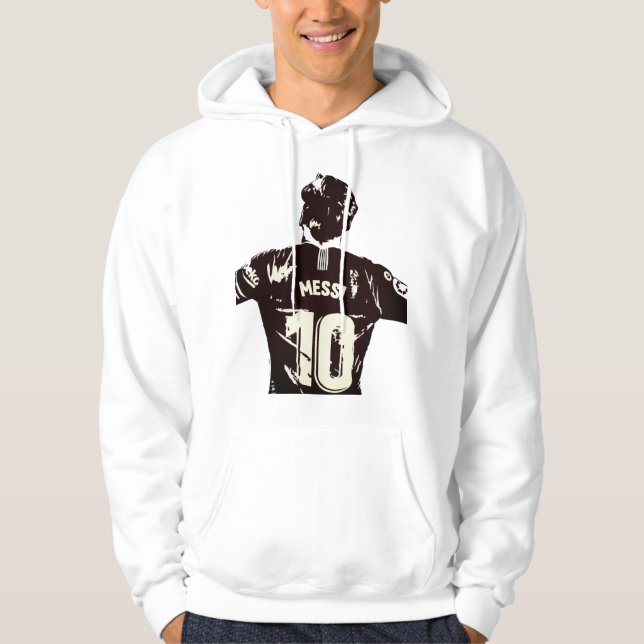 Vit Messi Herr Tröja med Huva Hoodie (Framsida)
