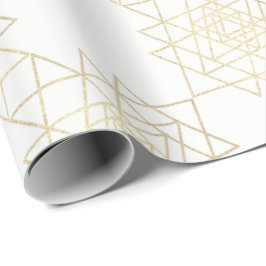 Vit metallisk Guld Hexagon Geometry Champaign Presentpapper