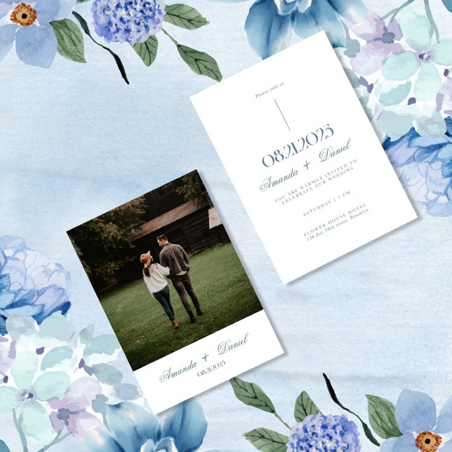 Vit minimal Elegant Photo Bröllop Inbjudningar (Skapare uppladdad)