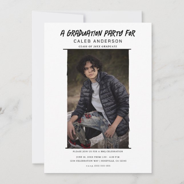 Vit, minimal fotofoto-Studentfest Inbjudningar (Framsida)