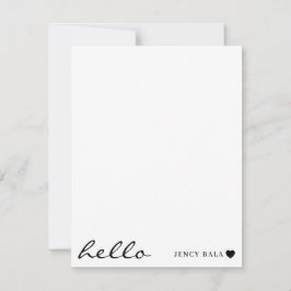 Vit Minimal Hej | Rent Modernt Hjärtdesign Anteckningskort
