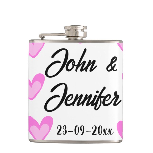 vit, minimal text stil bröllop-pinkhjärta fickplunta (Framsidan)