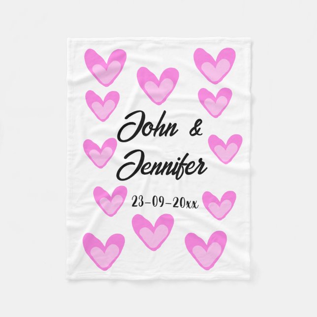 vit, minimal text stil bröllop-pinkhjärta fleecefilt (Framsidan)