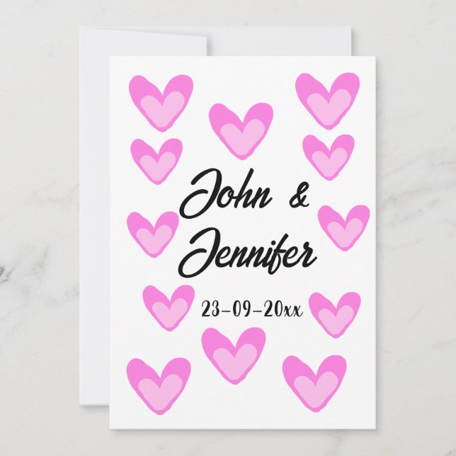 vit, minimal text stil bröllop-pinkhjärta inbjudningar (Framsida)