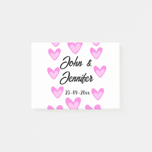 vit, minimal text stil bröllop-pinkhjärta post-it block (Framsida)