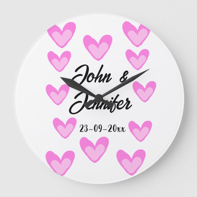 vit, minimal text stil bröllop-pinkhjärta stor klocka (Framsida)