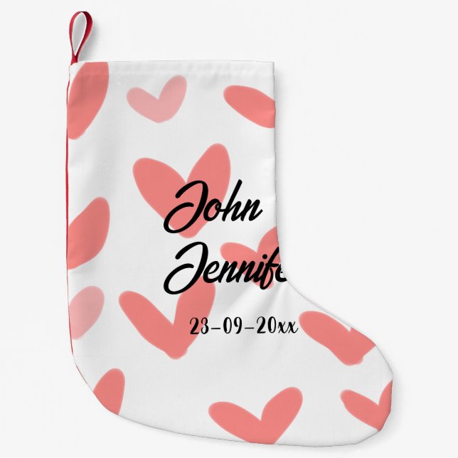 vit, minimal text stil bröllop, rött hjärta liten julstrumpa (Framsidan)