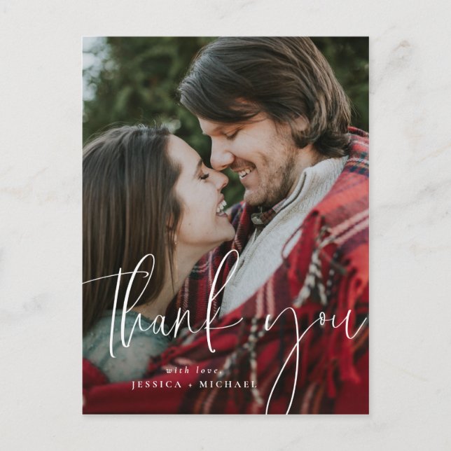 Vit minimal typografi - tackkort vykort (Framsida)