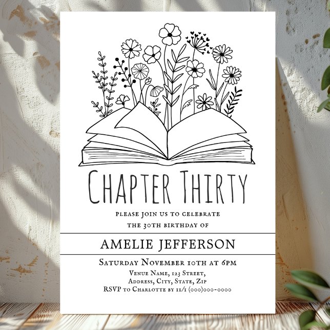 Vit minimalistisk Bok 30års födelsedag Inbjudningar (Skapare uppladdad)