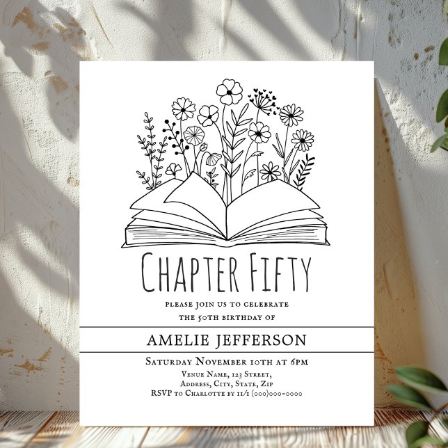 Vit minimalistisk bok 50-års födelsedagsinbjudan (Skapare uppladdad)
